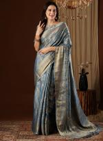 Viscose Dola Silk Sea Blue Festival Wear Weaving Saree